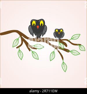 Cute owls couple on the tree Vector illustration Stock Vector Image ...
