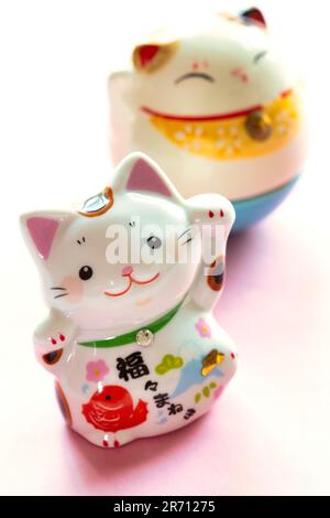 Maneki Neko, Lucky Cat Figurines Stock Photo