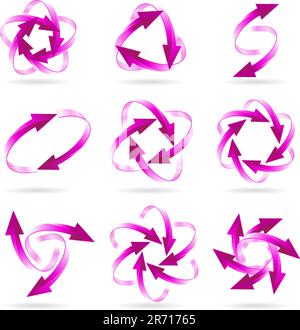 Set of different magenta arrow circles isolated on the white Stock Vector