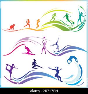 Vector illustration of woman silhouettes in different sports Stock Vector