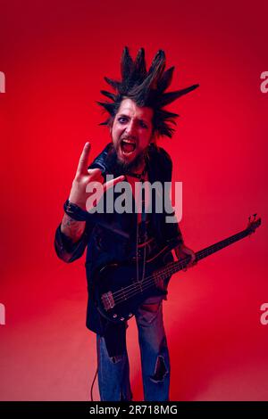 Portrait of Female Punk Rock Musician with Microphone Over White Background  Stock Image - Image of copy, camera: 29672659