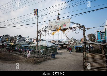 Nepal. Bouddhnath. one year after the earthquake. refugee camp Stock Photo