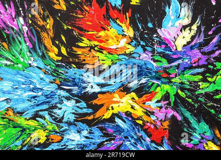 Abstract colorful oil paints on canvas as a creative background. Oil paint texture with brush and palette knife strokes Stock Photo