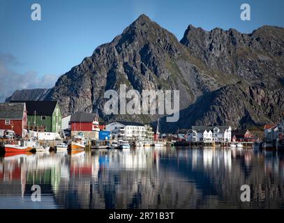 Henningsvaer on the island of Henningsvaer, Norway. Stock Photo