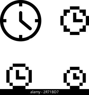 Four variants of clock icon. Icons are aligned to pixel grid. This means that the images are prepared for use in small-sizes (min 7x7 px). Perfectl... Stock Vector