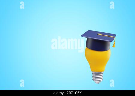 Academic graduation cap on a light bulb. 3d rendering Stock Photo