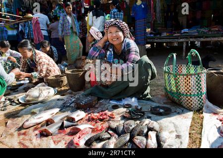 Myanmar, surrounding of Bagan, traditional market Stock Photo