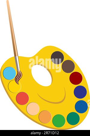 Wooden Artist Palette, Yellow Pensil And Black Paintbrush. Vector  Illustration Royalty Free SVG, Cliparts, Vectors, and Stock Illustration.  Image 84961995.
