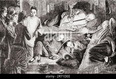 A Chinese opium palace or opium den, San Francisco, 19th century.  From America Revisited: From The Bay of New York to The Gulf of Mexico, published 1886. Stock Photo