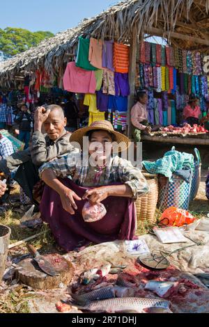 Myanmar, surrounding of Bagan, traditional market Stock Photo