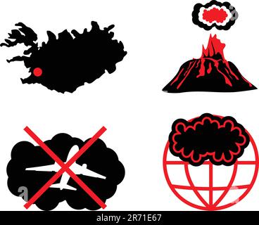 Cloud of volcanic ash. Vector silhouette icons Stock Vector