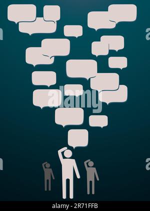 thinking mans and dialog boxes vector illustration on dark background Stock Vector