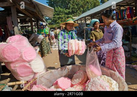 Myanmar, surrounding of Bagan, traditional market Stock Photo