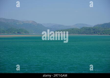 View from Barmouth Bridge over the Mawddach estuary looking inland, Gwynedd, Wales Stock Photo