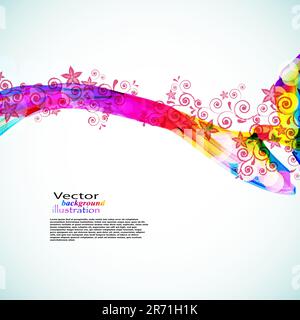 Decorative wavy band, flowers and curls on a light background. Stock Vector