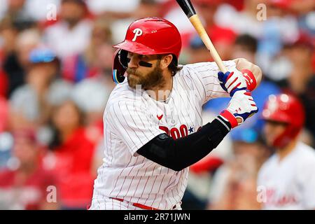 June 14, 2021: Philadelphia Phillies right fielder Bryce Harper (3) bats  for the Phillies during the game between the Philadelphia Phillies and the  Los Angeles Dodgers at Dodger Stadium in Los Angeles