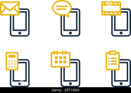 Mail, SMS, MMS, calculator, calendar and tasks. Icons are aligned according to the pixel grid. It means that the images are prepared to use in smal... Stock Vector