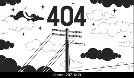 Utility pole on dreamy night sky black white error 404 flash message Stock Vector