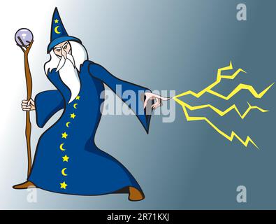 Wizard casting a spell. Stock Vector