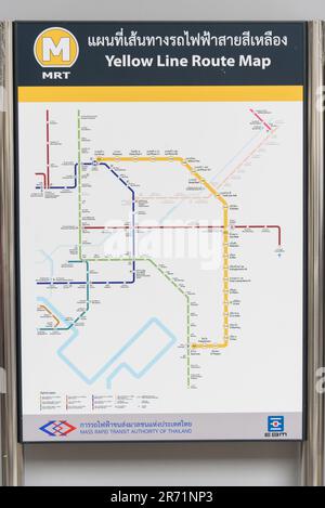 Bangkok,Thailand - 6June, 2023:  Yellow line route map of Electirc train in Thailand Stock Photo