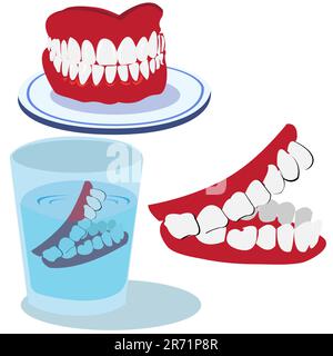 Funny vector illustration of three teeth isolated on white background Stock Vector