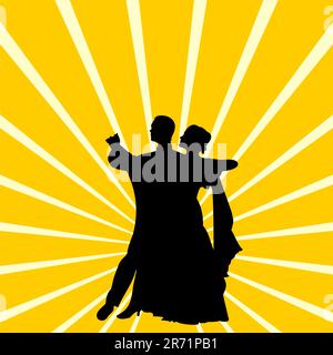 Vector illustration of silhouette a couple dancing waltz Stock Vector