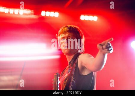 Malmoe, Sweden. 07th, June 2023. The Australian punk rock band The Chats performs a live concert at Plan B in Malmoe. Here vocalist and bass player Eamon Sandwith is seen live on stage. (Photo credit: Gonzales Photo - Joe Miller). Stock Photo