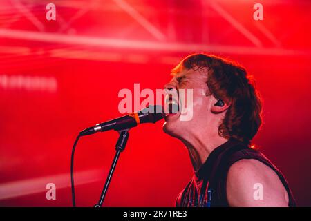 Malmoe, Sweden. 07th, June 2023. The Australian punk rock band The Chats performs a live concert at Plan B in Malmoe. Here vocalist and bass player Eamon Sandwith is seen live on stage. (Photo credit: Gonzales Photo - Joe Miller). Stock Photo