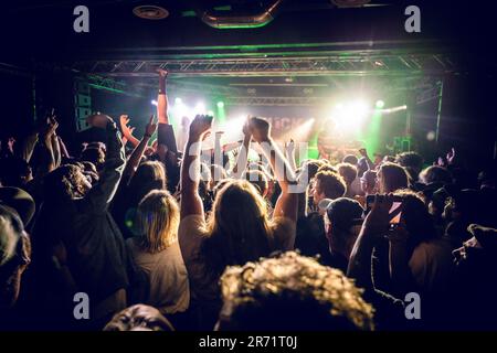 Malmoe, Sweden. 07th, June 2023. Concert goers attend a live concert with the Australian punk rock band The Chats at Plan B in Malmoe. (Photo credit: Gonzales Photo - Joe Miller). Stock Photo