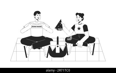 Summer picnic bw vector spot illustration Stock Vector