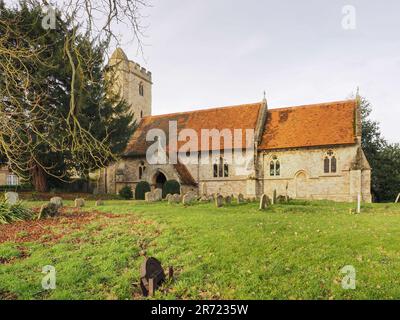 St Peters Church in Little Wittenham, with 14th century tower, Oxfordshire, UK Stock Photo