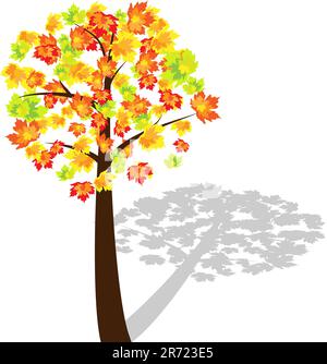 Vector picture of maple with orange, red, yellow and green leaves. RGB Stock Vector