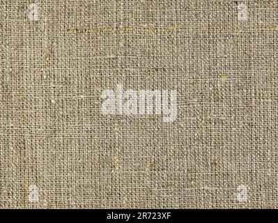 Rough homespun cloth top view. A background of a scratchy burlack material in an even light brown color. Fabric made from hemp Background texture of w Stock Photo