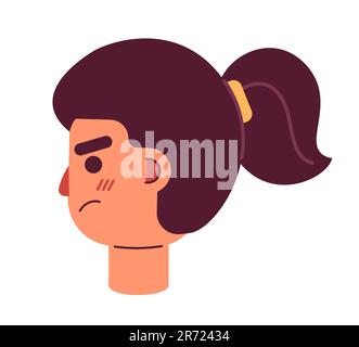 Angry female teenager with ponytail side view semi flat vector character head Stock Vector