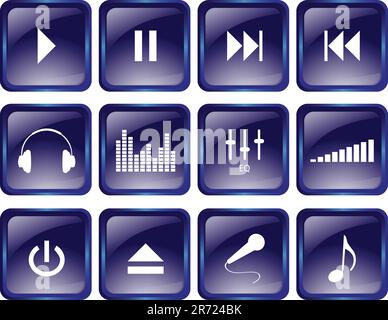 glossy multimedia buttons - vector Stock Vector