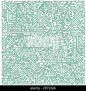 Green structure of a microcircuit on a white background Stock Vector