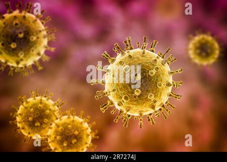 Computer illustration of a varicella zoster virus particle, the cause of chickenpox and shingles. Varicella zoster virus is also known as human herpes Stock Photo