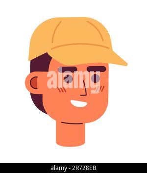 Baseball cap man smiling semi flat vector character head Stock Vector