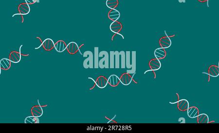 Endless seamless pattern of medical scientific medical objects spirals of dna molecules on a green background. Vector illustration. Stock Vector