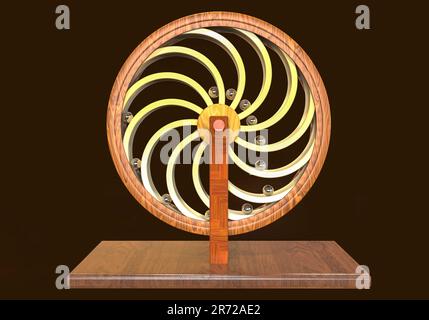 Perpetual motion machine (Perpetuum mobile), computer model built after drawings of Leonardo da Vinci. Stock Photo