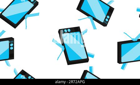 Texture seamless pattern from old vintage retro hipstersih stylish isometric television sets of kinescope with antenna from the 70's, 80's, 90's. The Stock Vector