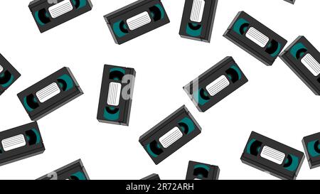 Texture, seamless pattern of old retro wines gray antique analog hipster film video cassettes for a video recorder with a magnetic film for watching m Stock Vector