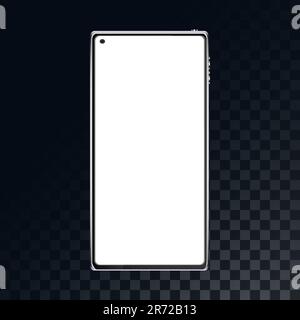 Mobile phone, smartphone on a translucent dark in a checkered gray background from squares. Vector illustration. Stock Vector