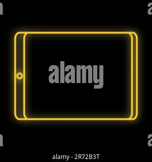 Bright luminous yellow digital neon sign for a store or workshop service center beautiful shiny with a modern tablet on a black background. Vector ill Stock Vector