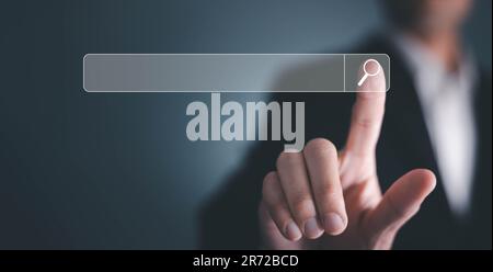 Data Search Technology Search Engine Optimization. man's hands are using a computer keyboard to Searching for information. Using Search Console with y Stock Photo