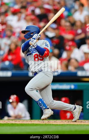 PHILADELPHIA, PA - JUNE 09: Jonny DeLuca #89 of the Los Angeles Dodgers  without his helmet during the game against the Philadelphia Phillies at  Citizens Bank Park on June 9, 2023 in