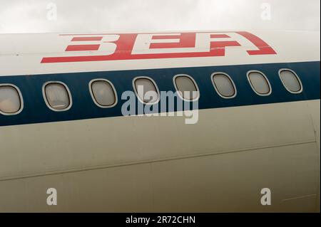 Hawker Siddeley Trident nose section at the De Havilland Aircraft Museum, Colney, Hertfordshire Stock Photo