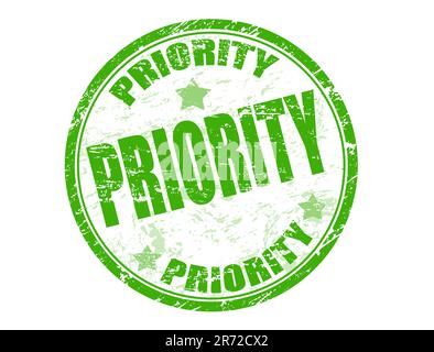 Green grunge rubber stamp with the word priority written inside the stamp Stock Vector