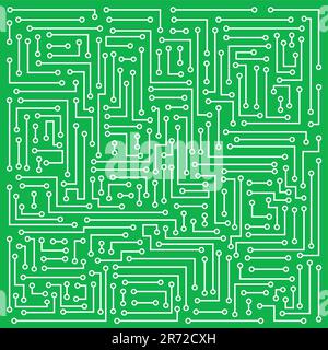 Abstraction representing white electronic microcircuit on darkly green background Stock Vector
