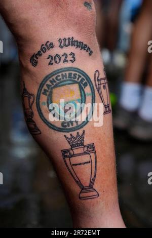 A Manchester United fan shows off his tattoos during the FA Community Shield  match at Wembley Stadium, London. Picture date August 7th, 2016 Pic David  Klein/Sportimage via PA Images Stock Photo -